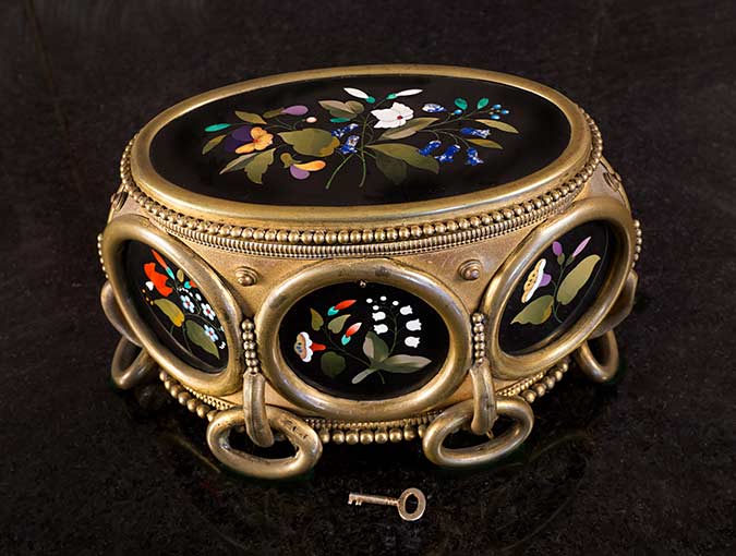Buy or consign vintage and fine antique treasures at The Ark. See this Pietra Dura box only at Ark Antiques in our La Jolla store.