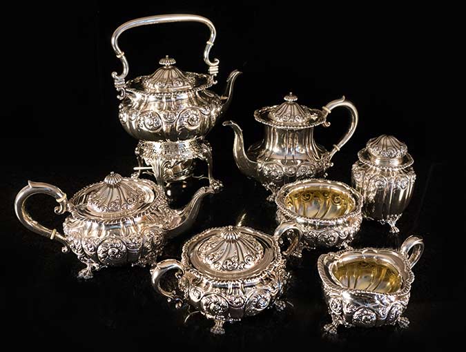 Buy or consign vintage and fine antique sterling. See this sterling tea service in La Jolla at Ark Antiques.