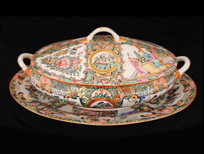 Image Of Famille Rose China Covered Oval Dish.