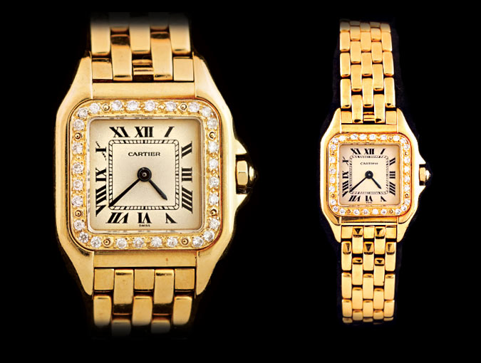Image Of Cartier Panthiere Watch Features 18K Yellow Gold With Diamond Surround.