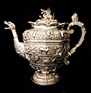 Image of Tea Pot from the Antique Cellini Style Solid Silver Tea Service Set.