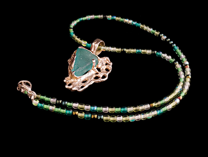 Image Of Beaded Necklace With Sterling And Sea Glass Pendant, Handmade By La Jolla Artist, Multi-color Beads, 19”L.