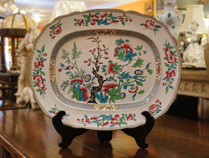 Image Of Ironstone Platter With Indian Tree Pattern, 21”W X 17”H.