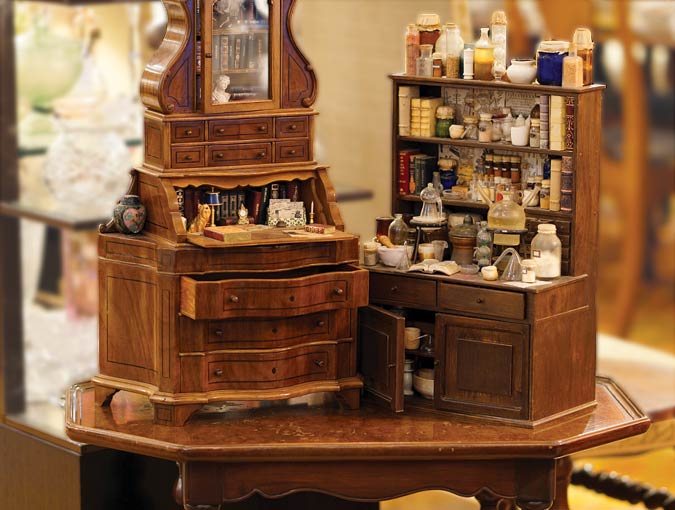 Image Of Manuzio Miniature Library And Ettore Sobrero Miniature Library; Both Secretary And Apothecary/bookshelf Are Handmade With Exquisite Details.