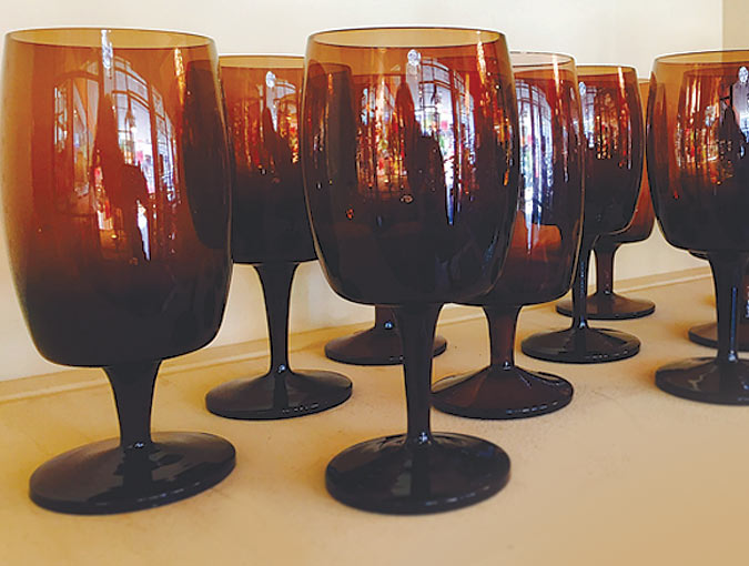 Image Of Gorham Wine Goblets, Set Of 6, Smokey Glass.