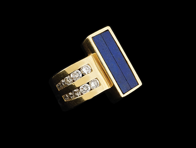 Image Of Gold, Lapis And Diamond Ring: 18K Yellow Gold Contemporary Design By Linda Joslin.