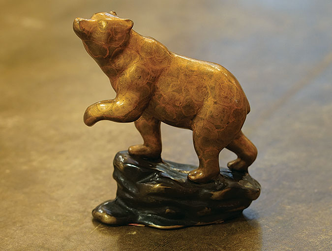 Image Of Russian Bronze Sculpture Of Bear, 5”W X 2”D X 6”H.