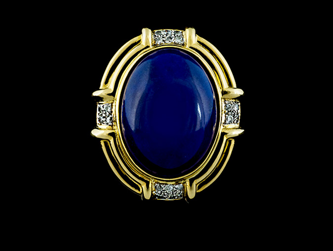 18k Gold Lapis Diamond Ring
