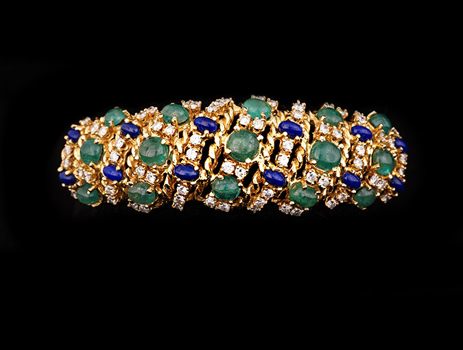 18k Lapis Emerald Diamond Bracelet
