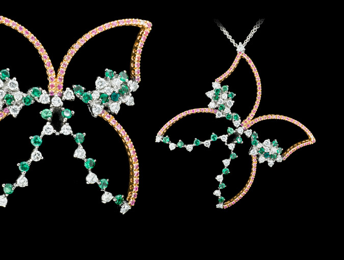18k Rose Gold Sapphire Diamond Butterfly Pendant