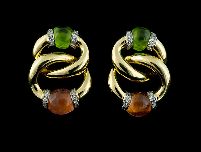 18k Tourmaline Peridot Diamond Clipped Earrings