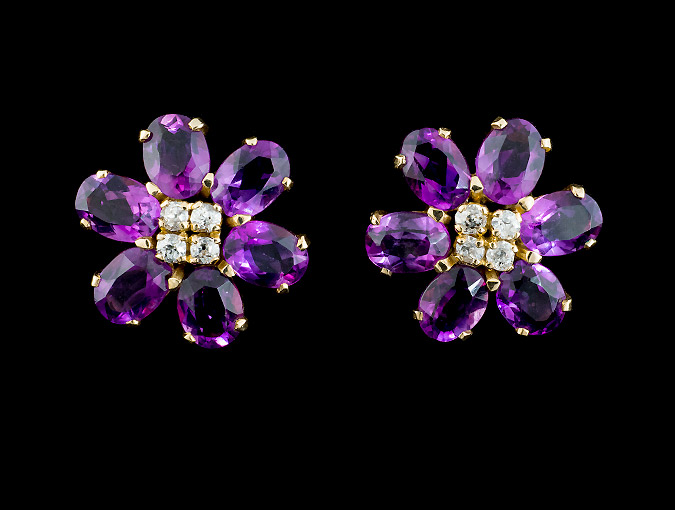 Amethyst Diamond Clipped Earrings