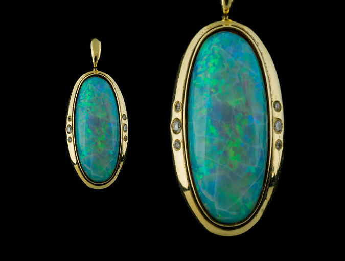 Image Of Opal Diamond Gold Pendant.