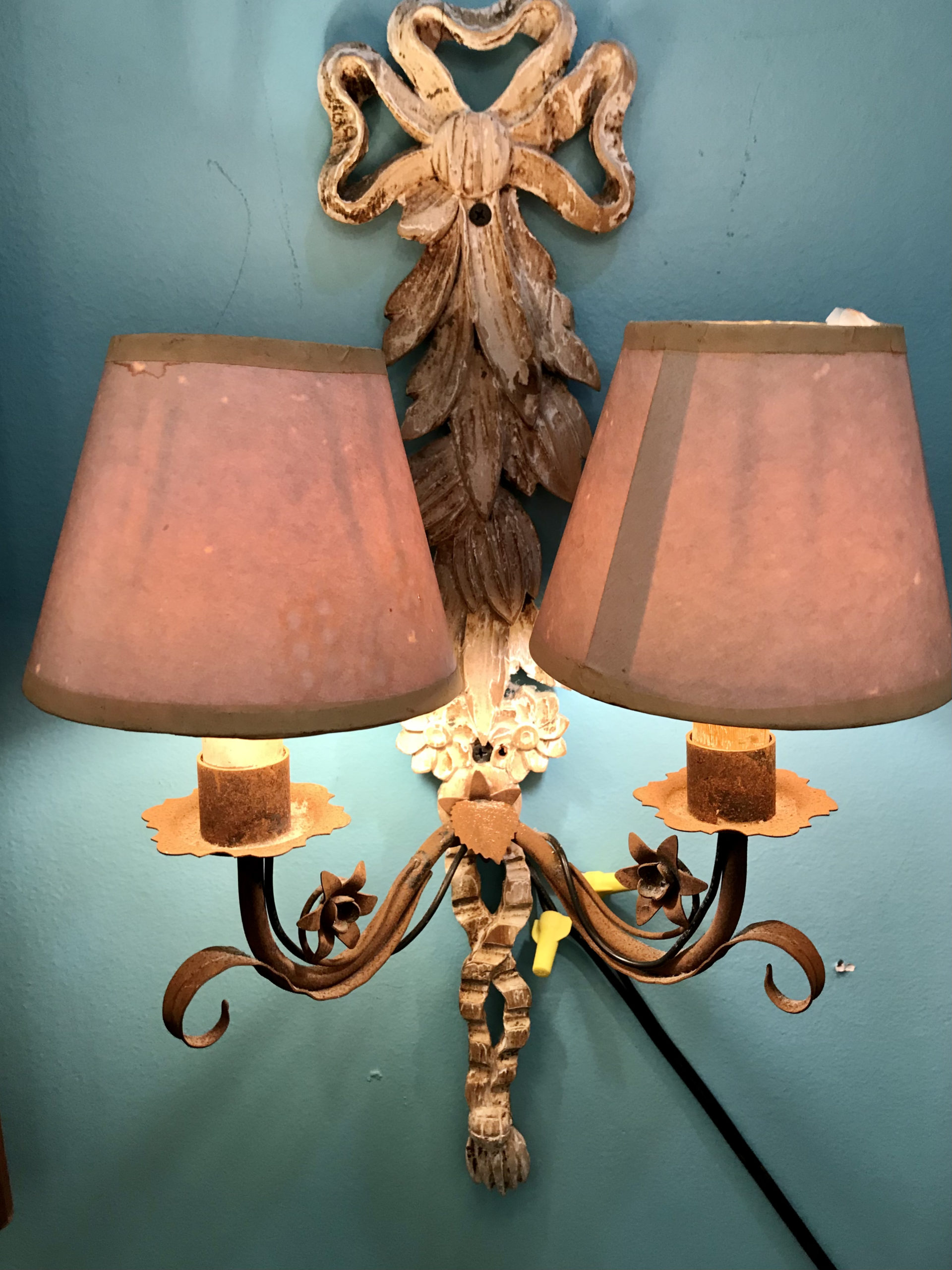 French Country Ribbon Sconces in painted wood