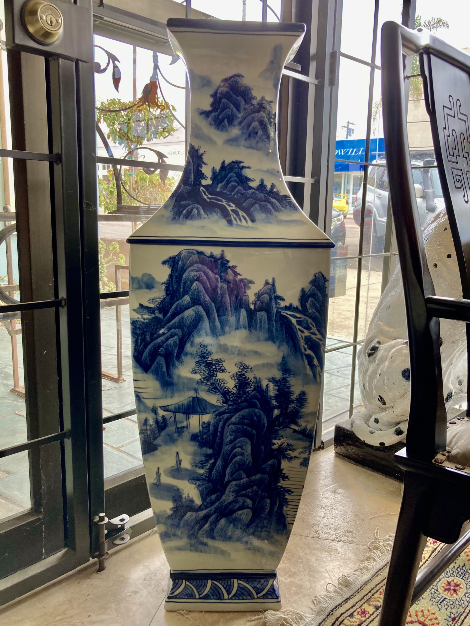 Blue and White Tall Chinese Porcelain Vase
