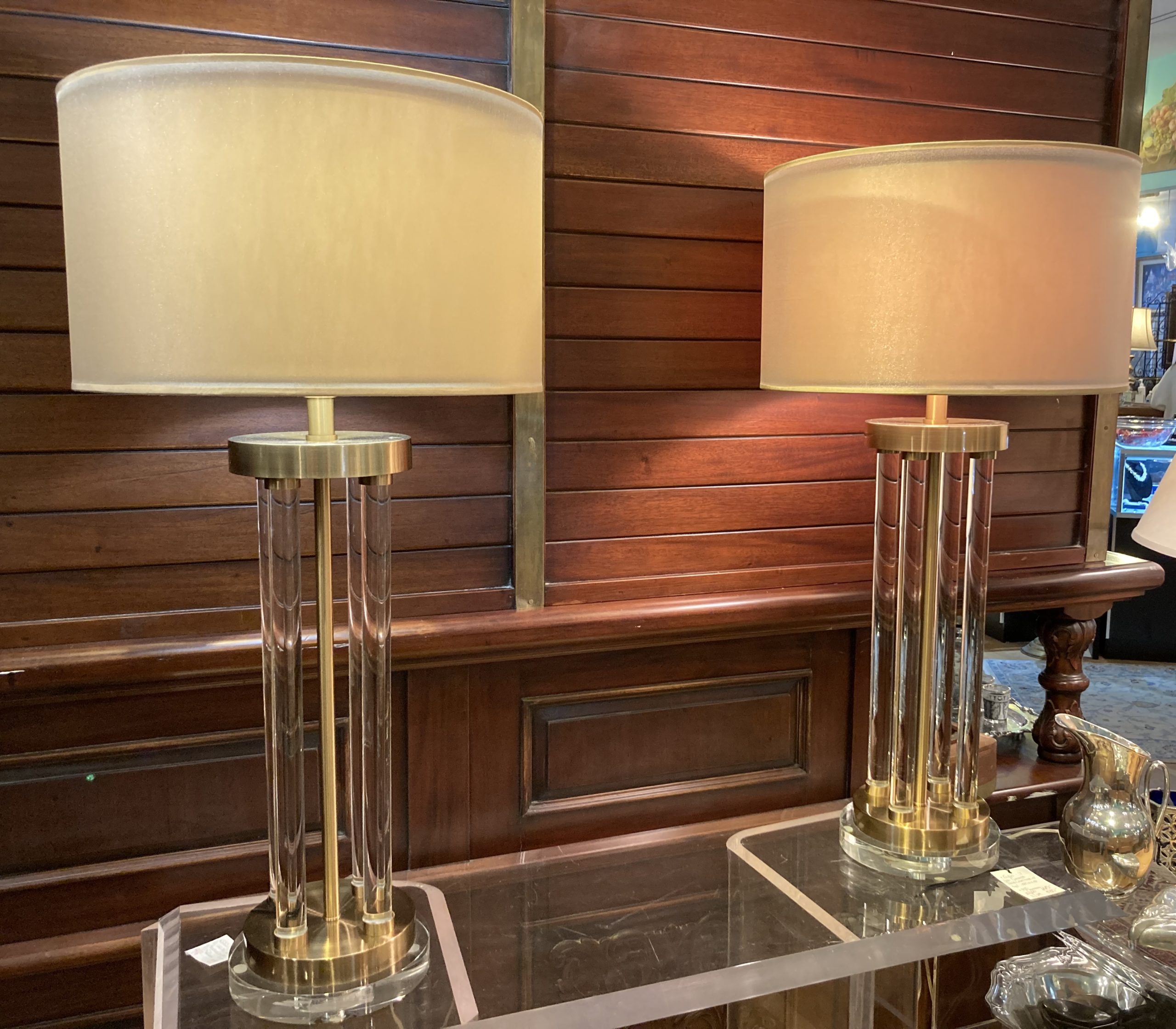 Lucite and Brushed Metal Lamps