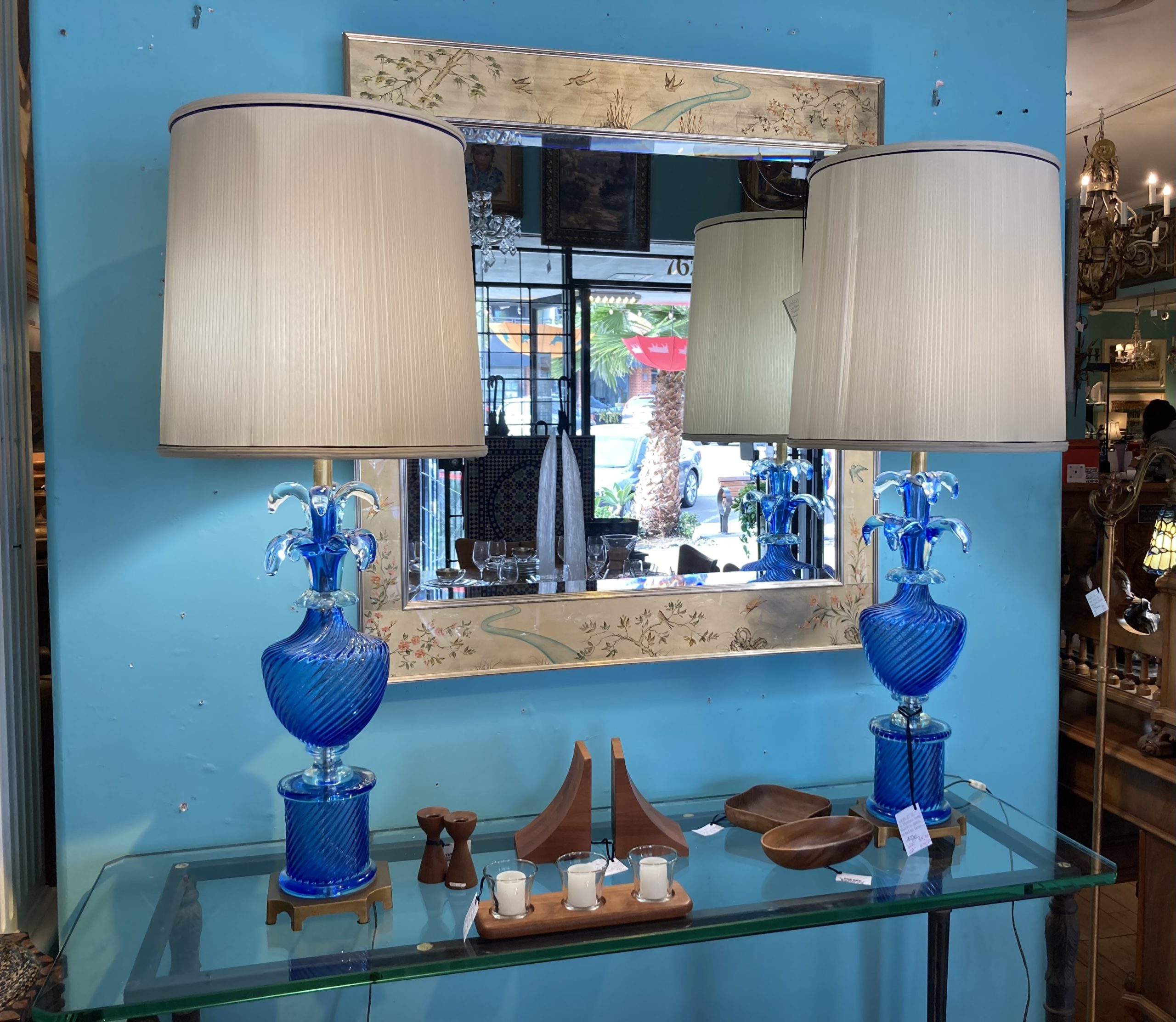 Murano Blue Glass Tall Lamps