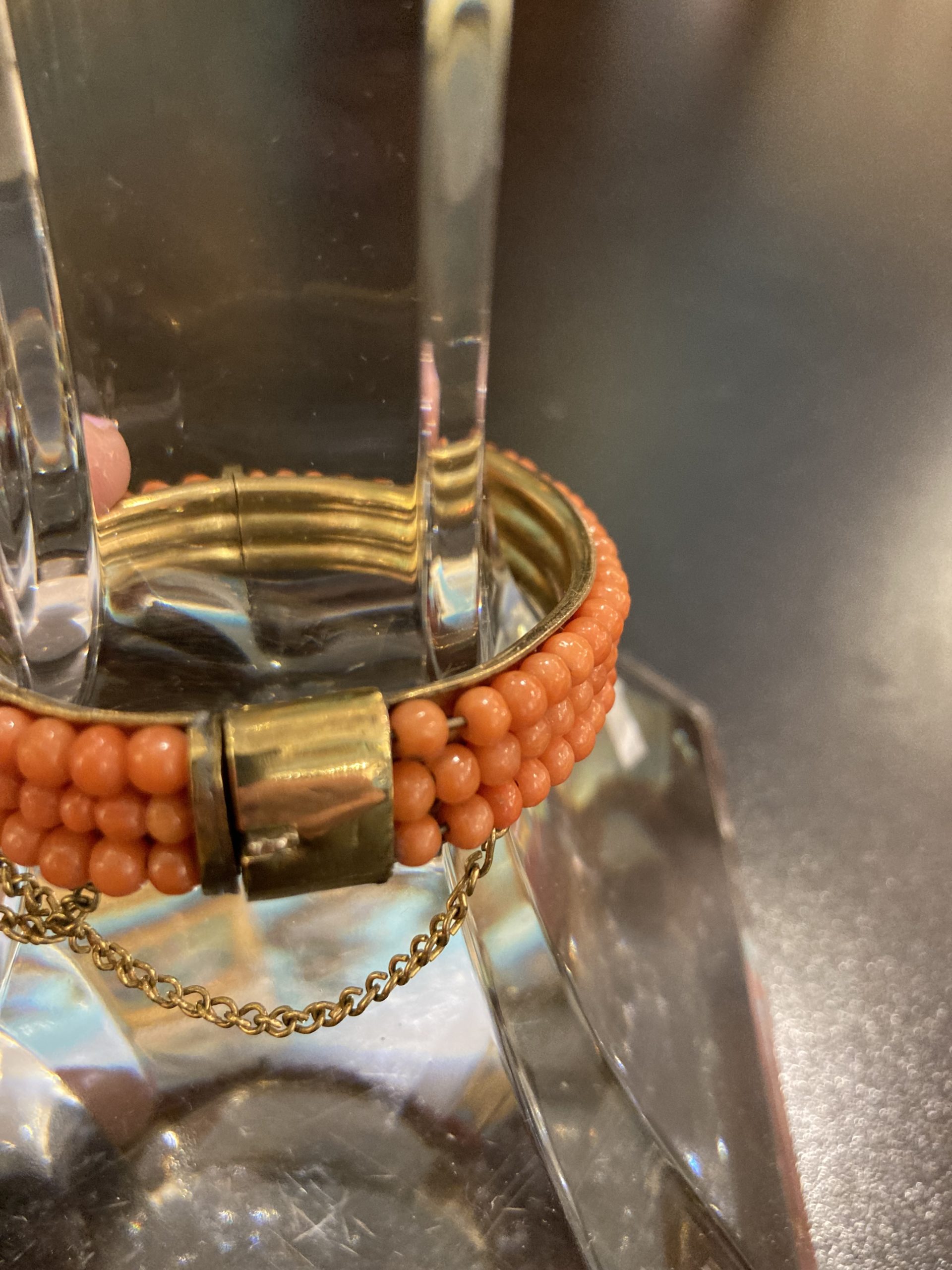 Antique Coral Bead Bangle Bracelet