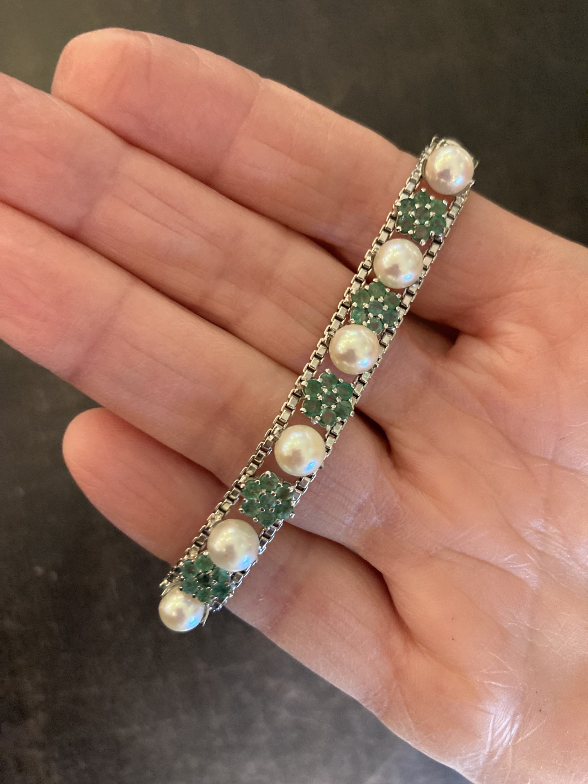 Emerald and Pearl Narrow Bracelet