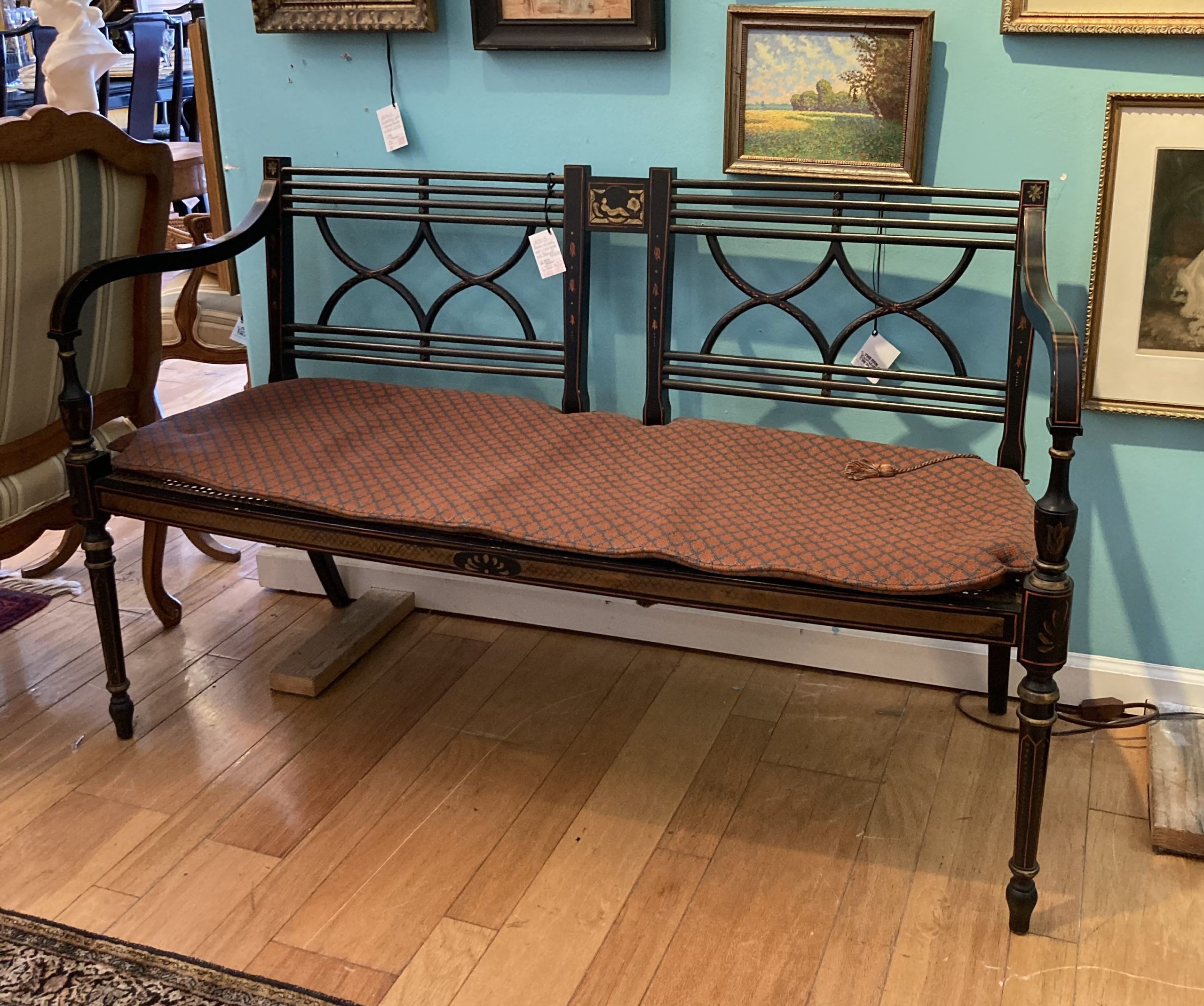 Regency Style Bench Black Finish with Inlay
