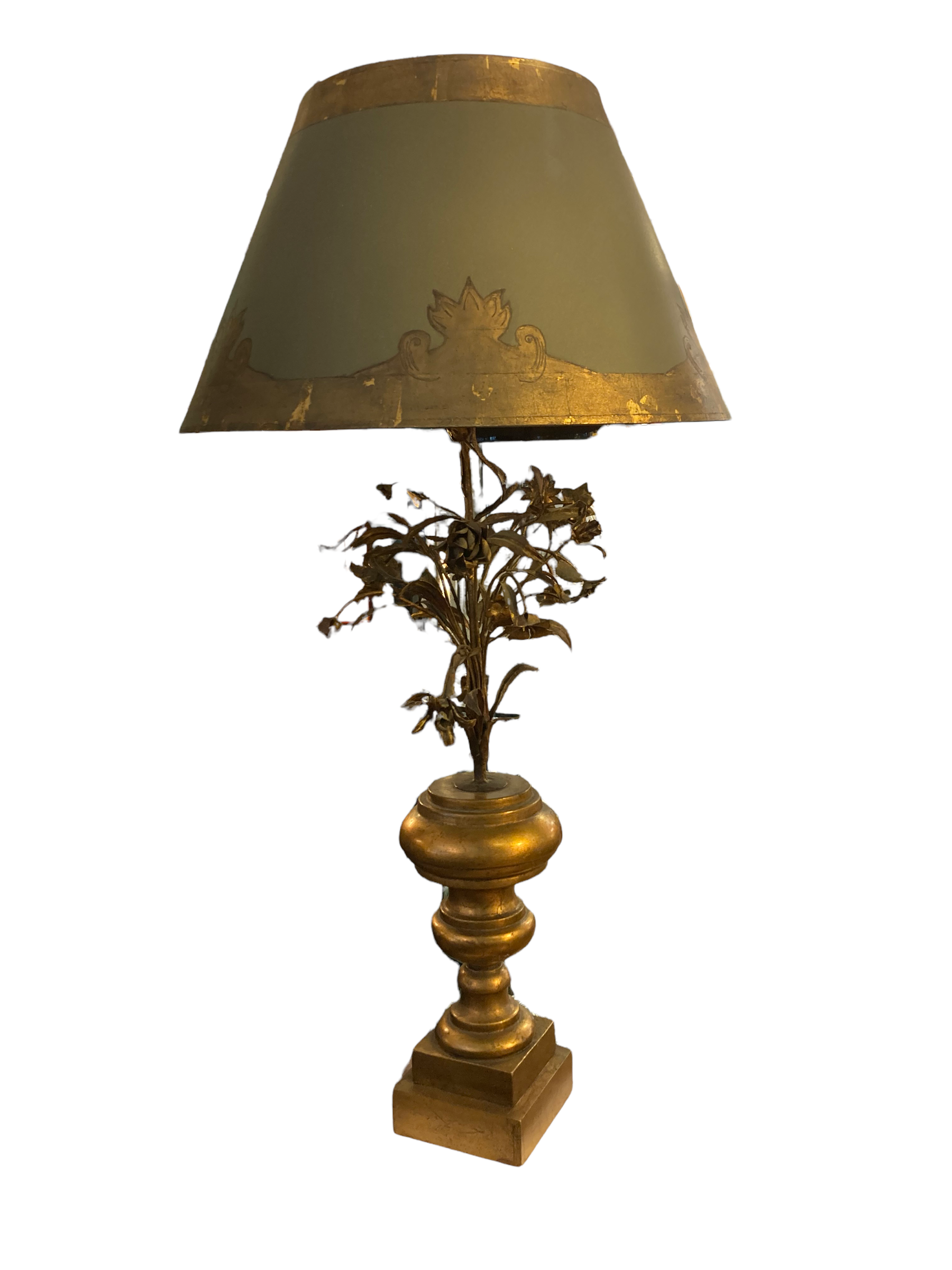 Italian Gilded Tole Flowers Lamp