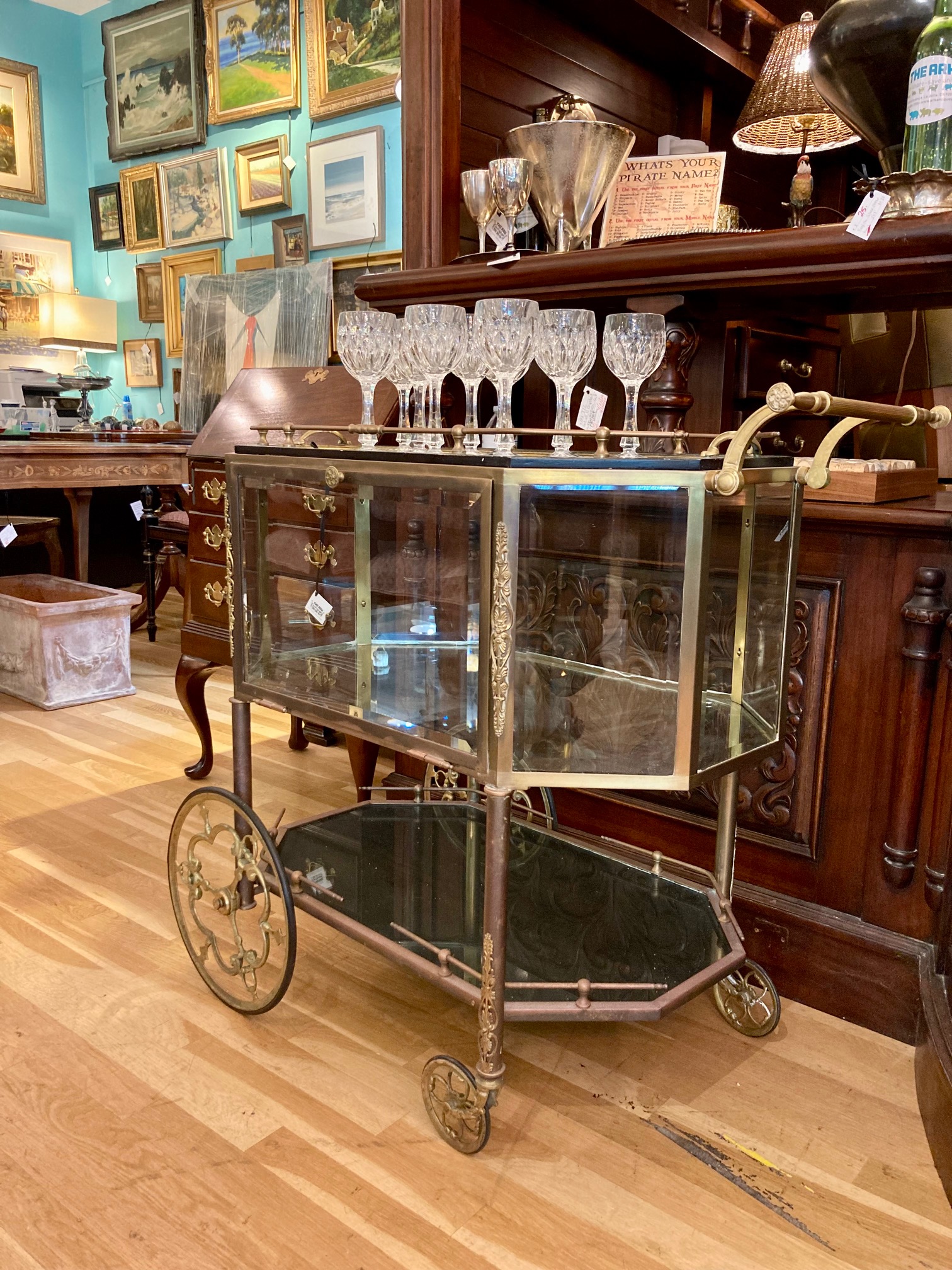 French Neoclassical Style Brass Pastry Trolley