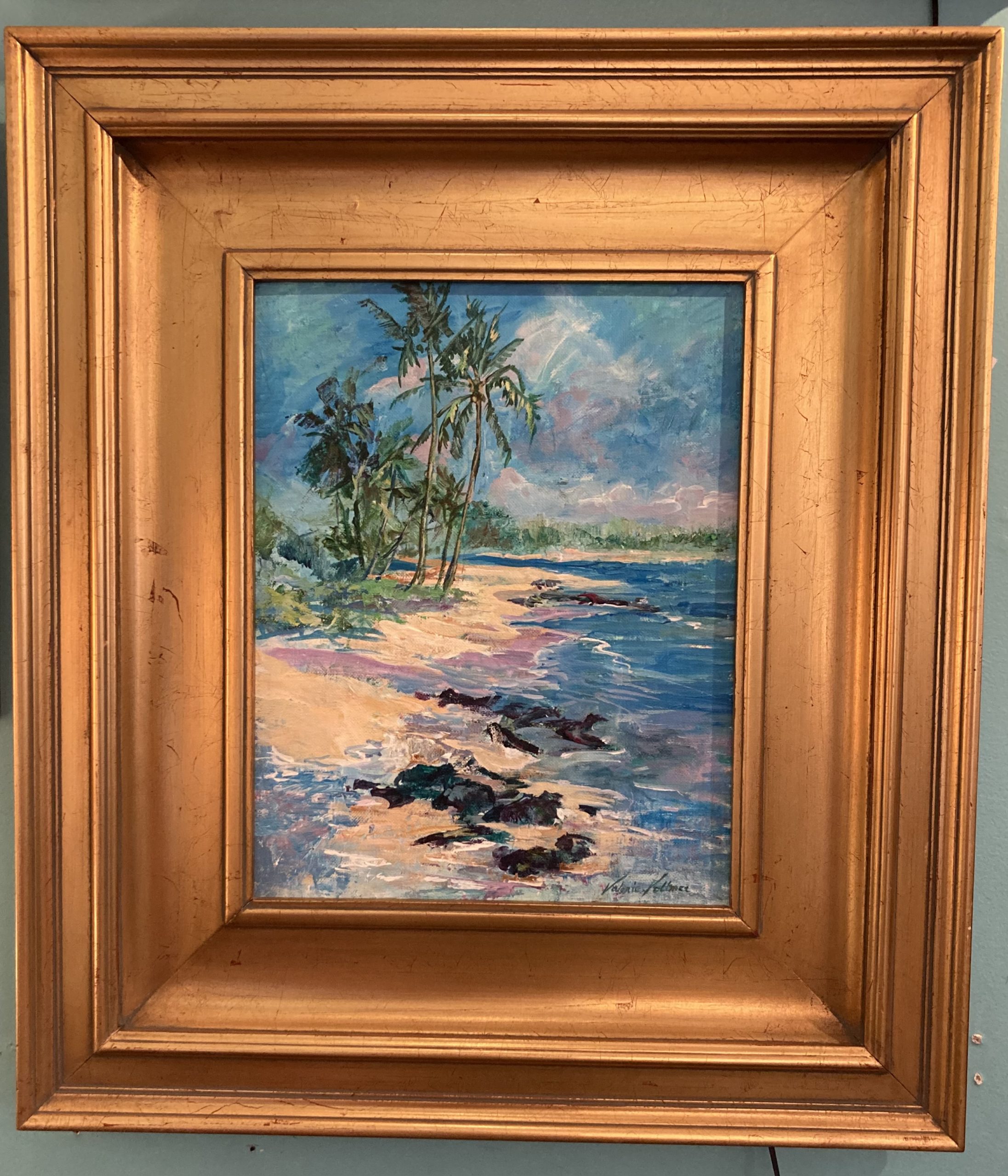 Palm Trees Coastal Landscape Oil Painting