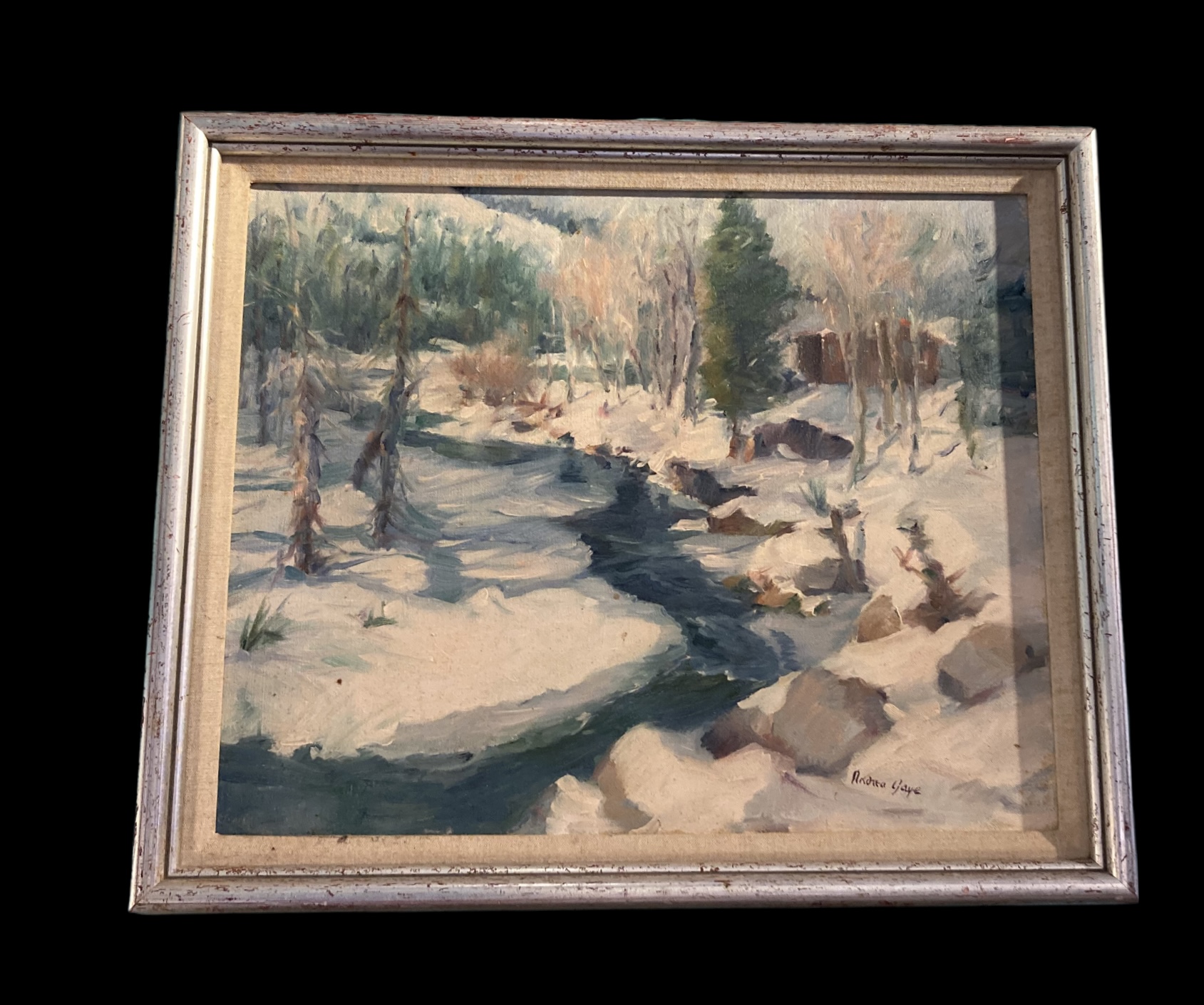 Andrea Gaye Winter Stream Oil Painting