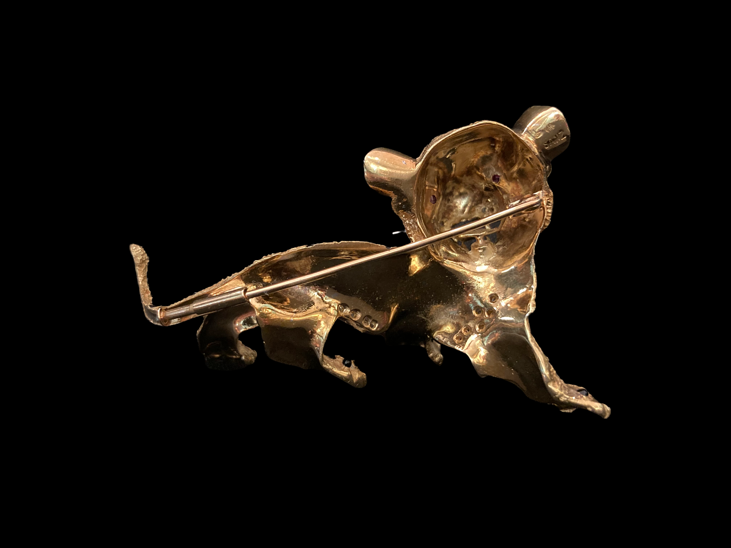 Gold Diamond Roaring Jaguar Brooch