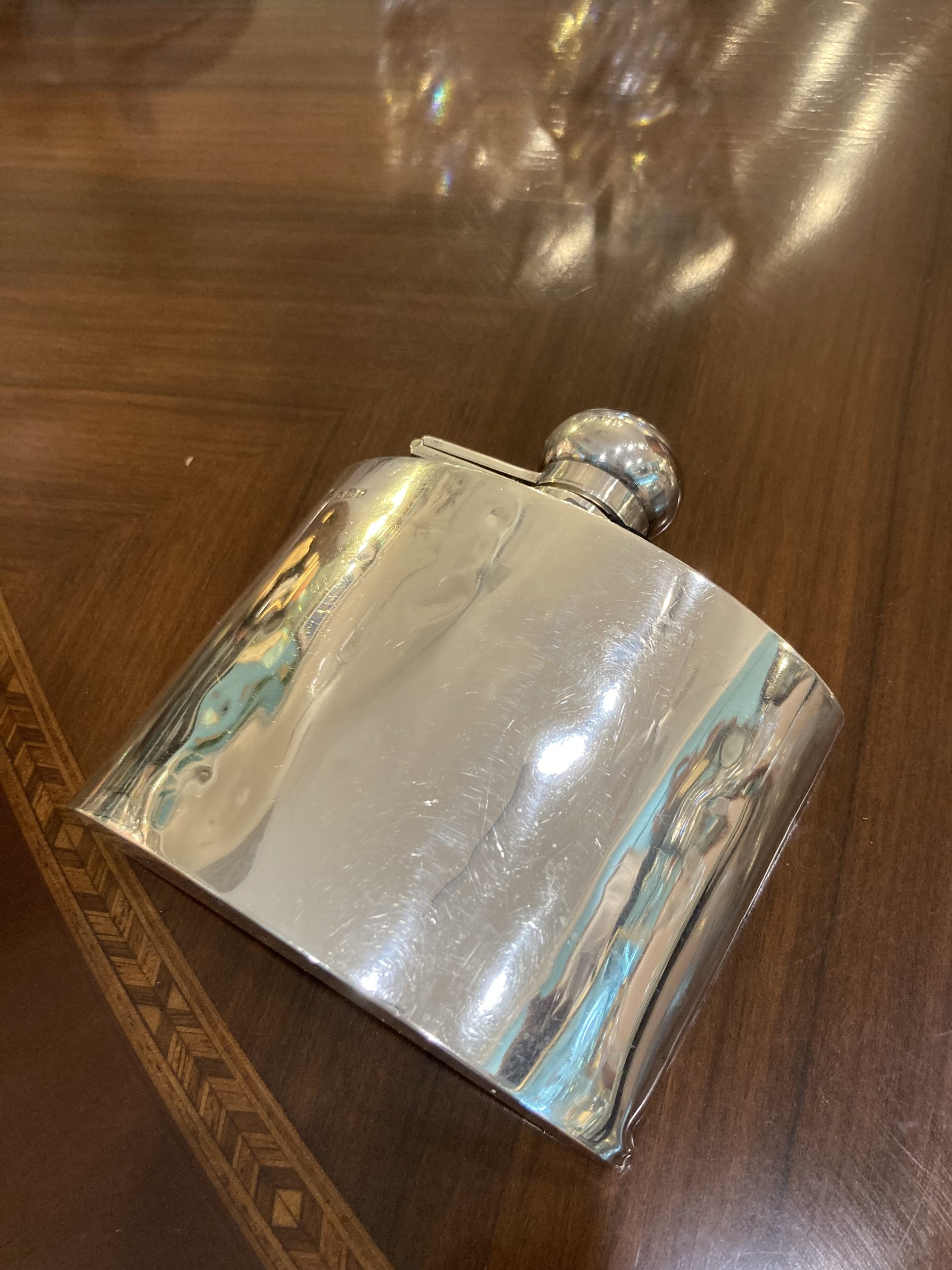 English Antique Sterling Silver Hip Flask