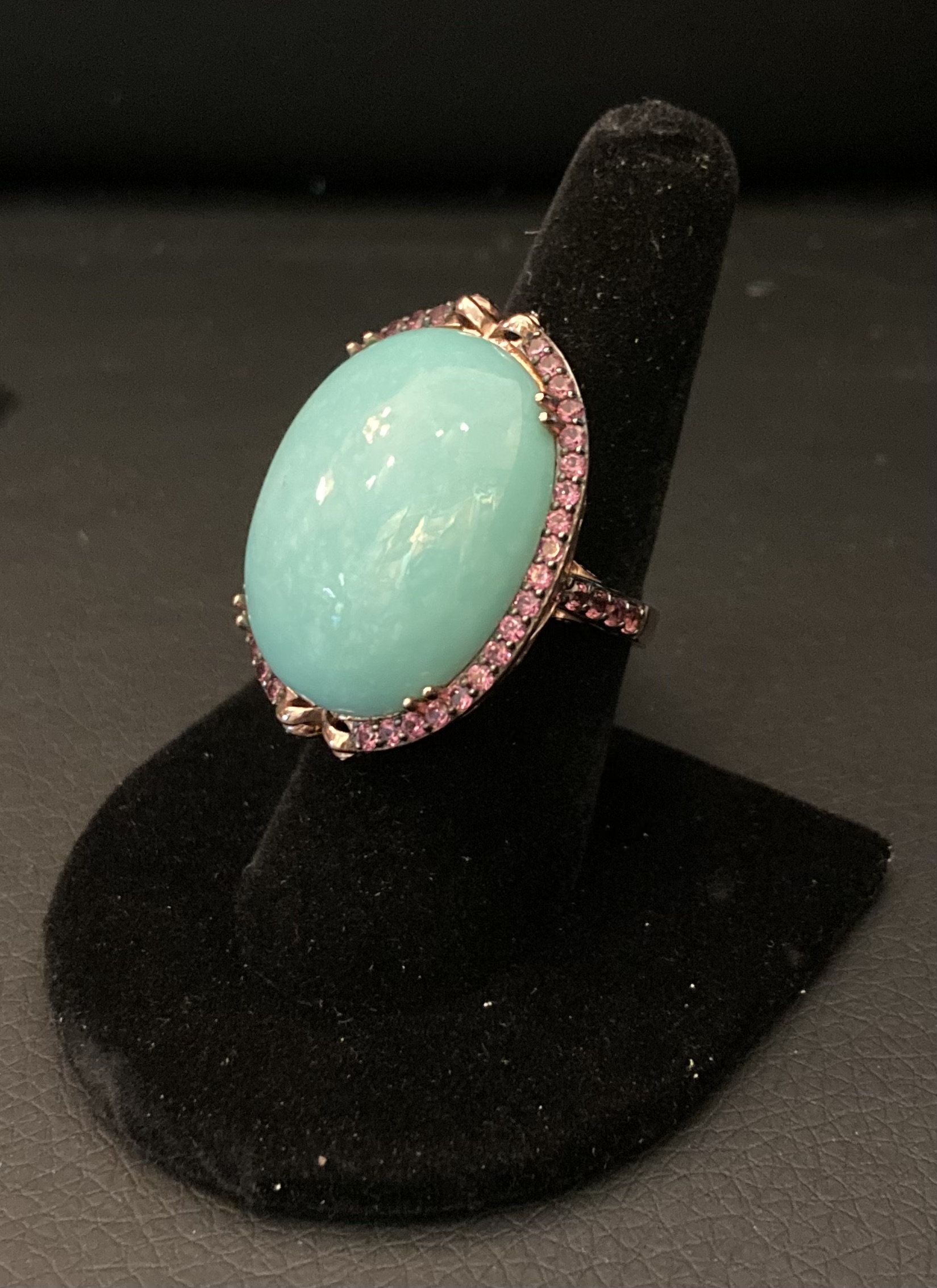 Turquoise Cabochon Cocktail Ring Gold Over Sterling