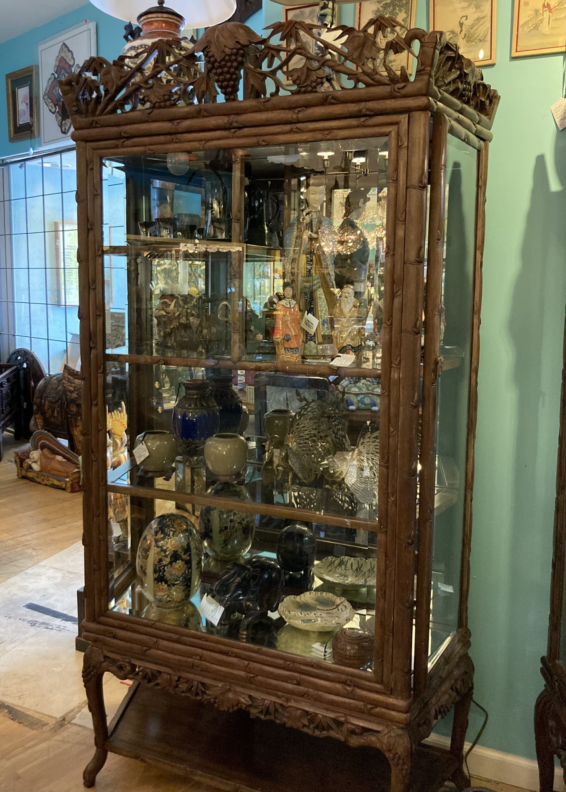 Chinese Carved Wood Display Cabinet