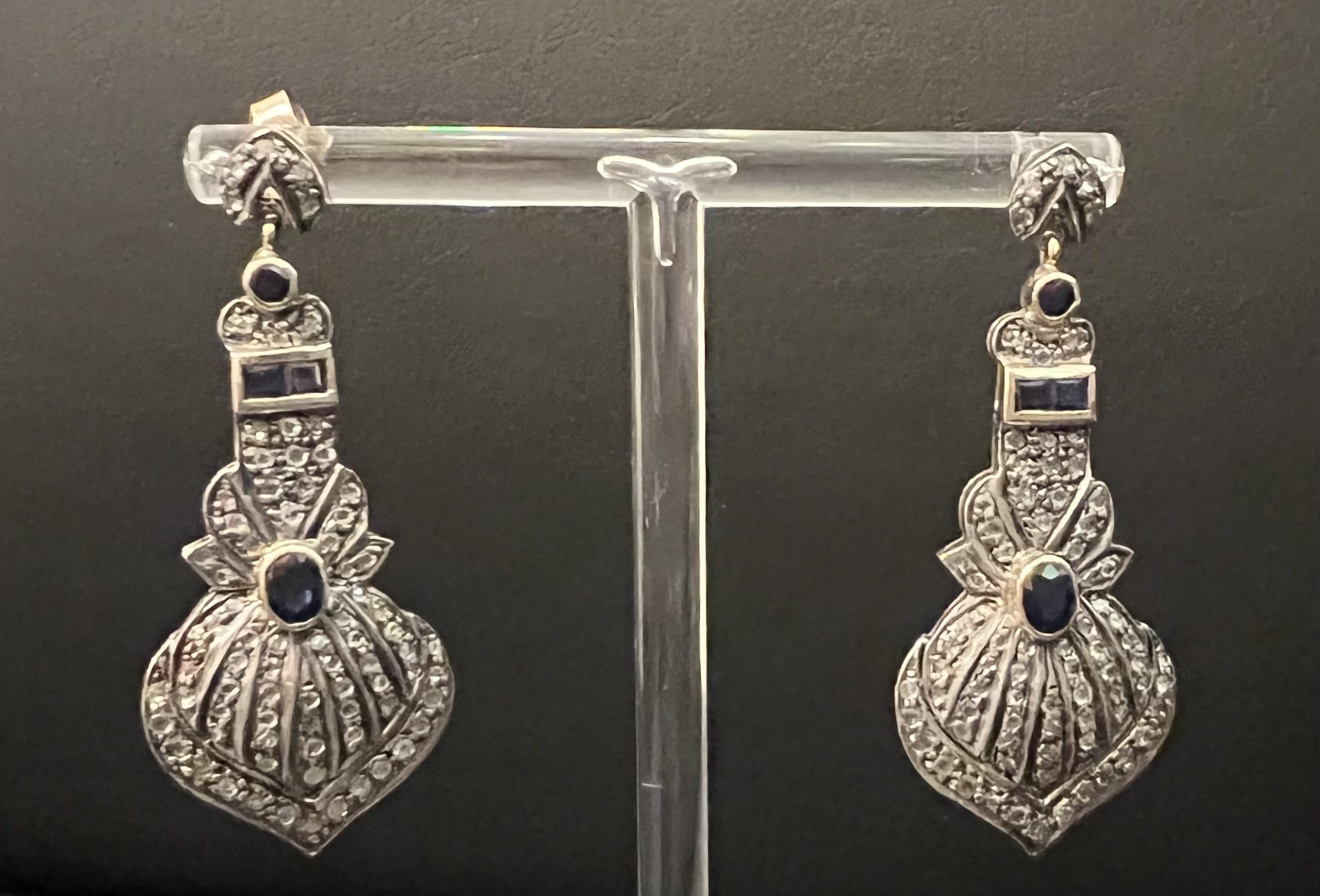 Deco Diamond Sapphire Chandelier Earrings