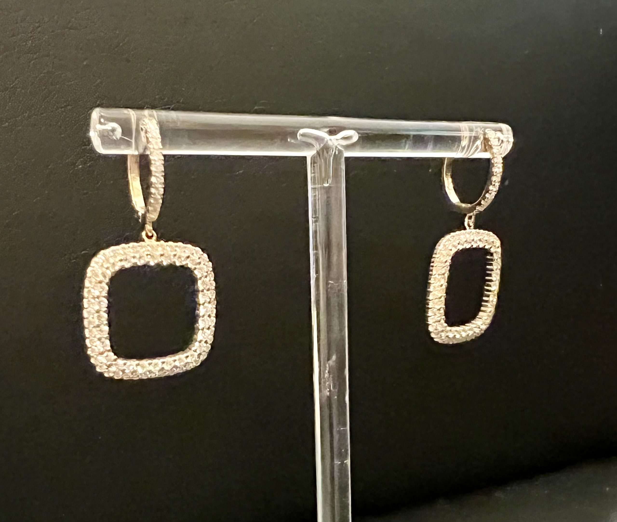 Open Square Diamond Dangle Earrings