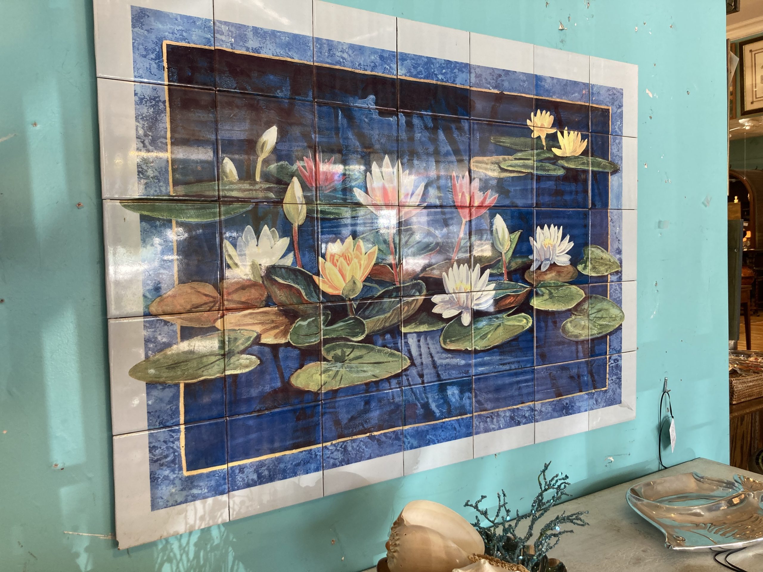 Handpainted Water Lily Tile Wall Art