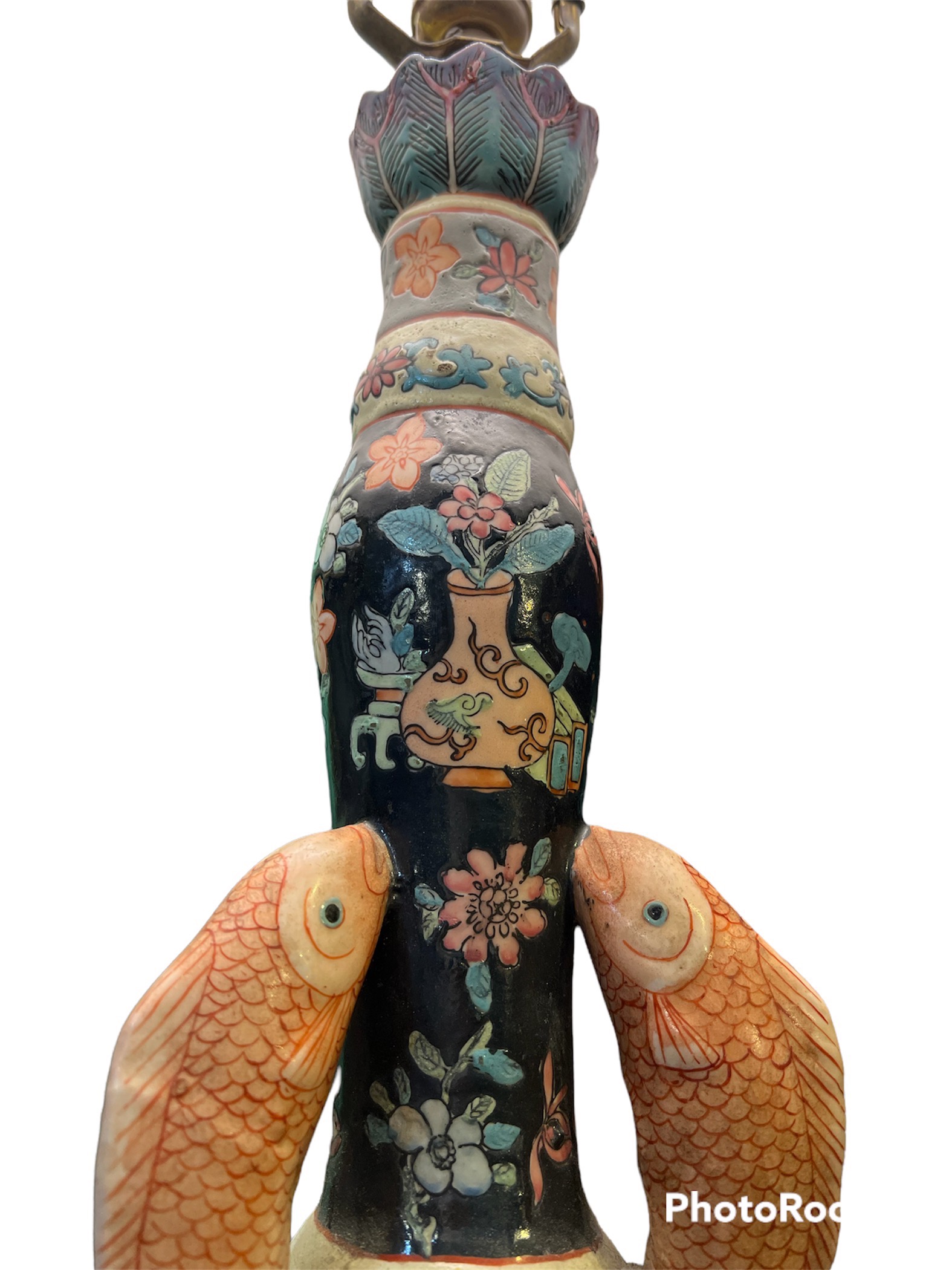 Vintage Chinese Porcelain Lamp with Fish