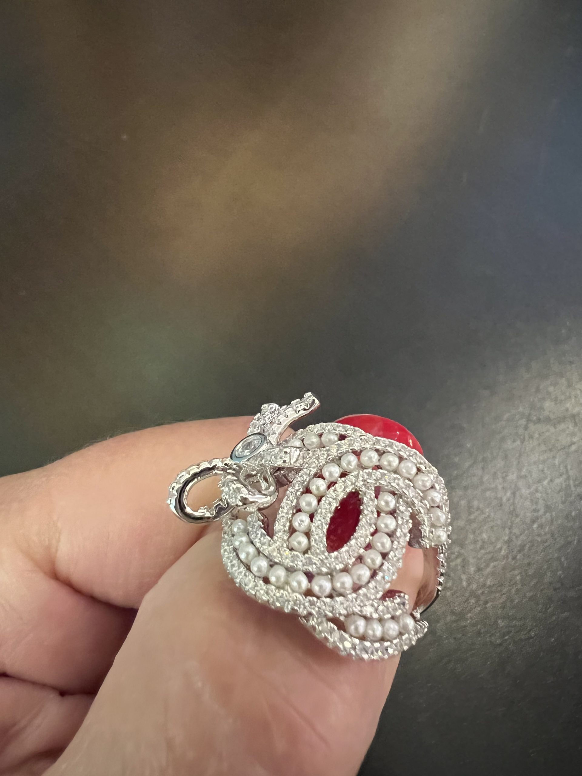 Interlocking C Sterling Ring CZ Pearls