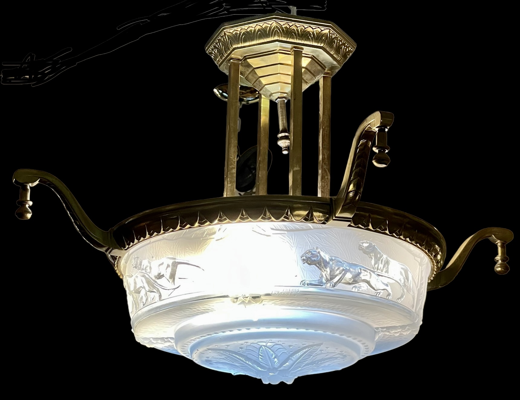 Period Art Deco Panther Ceiling Fixture