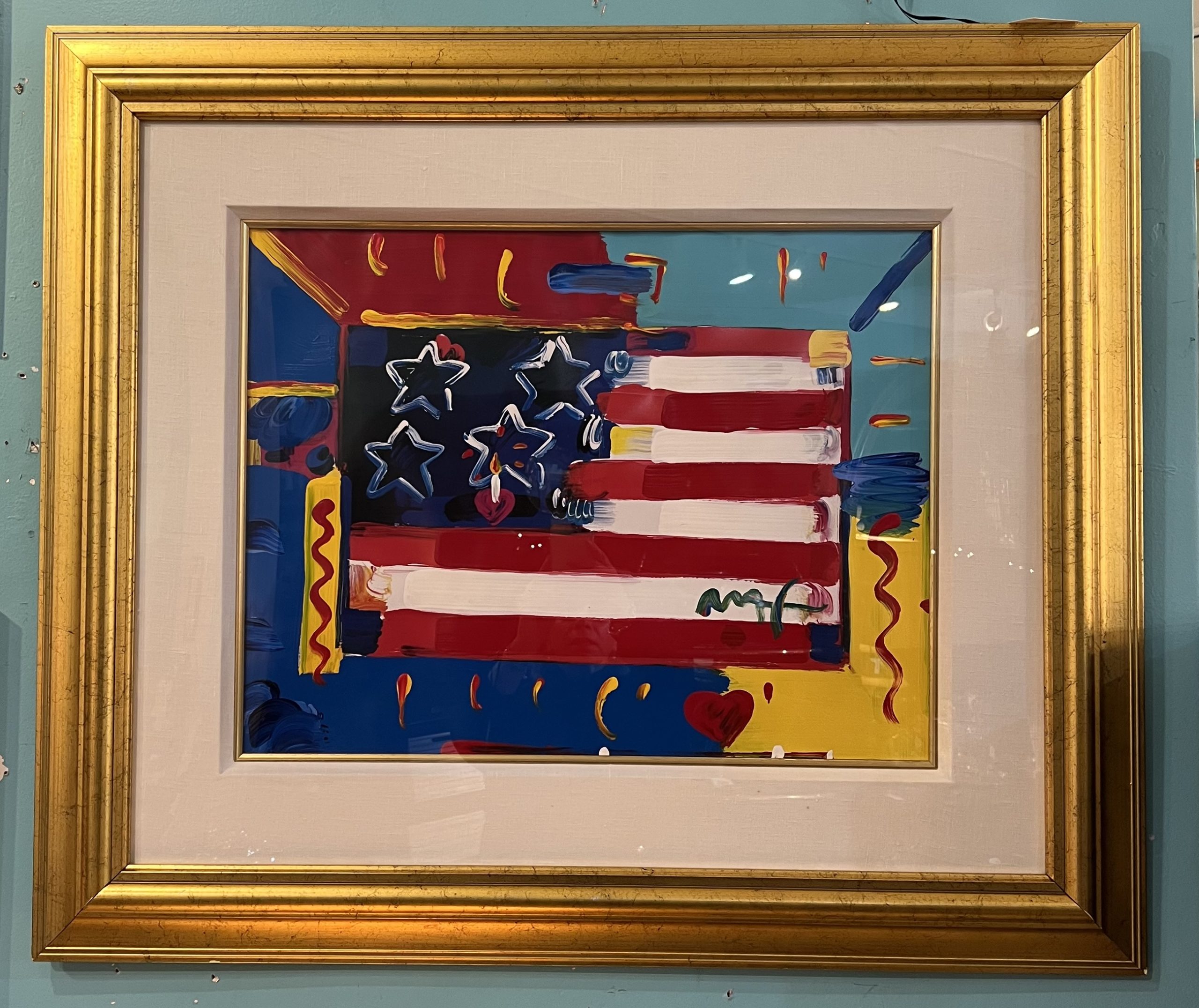 Peter Max Flag With Heart Mixed Media