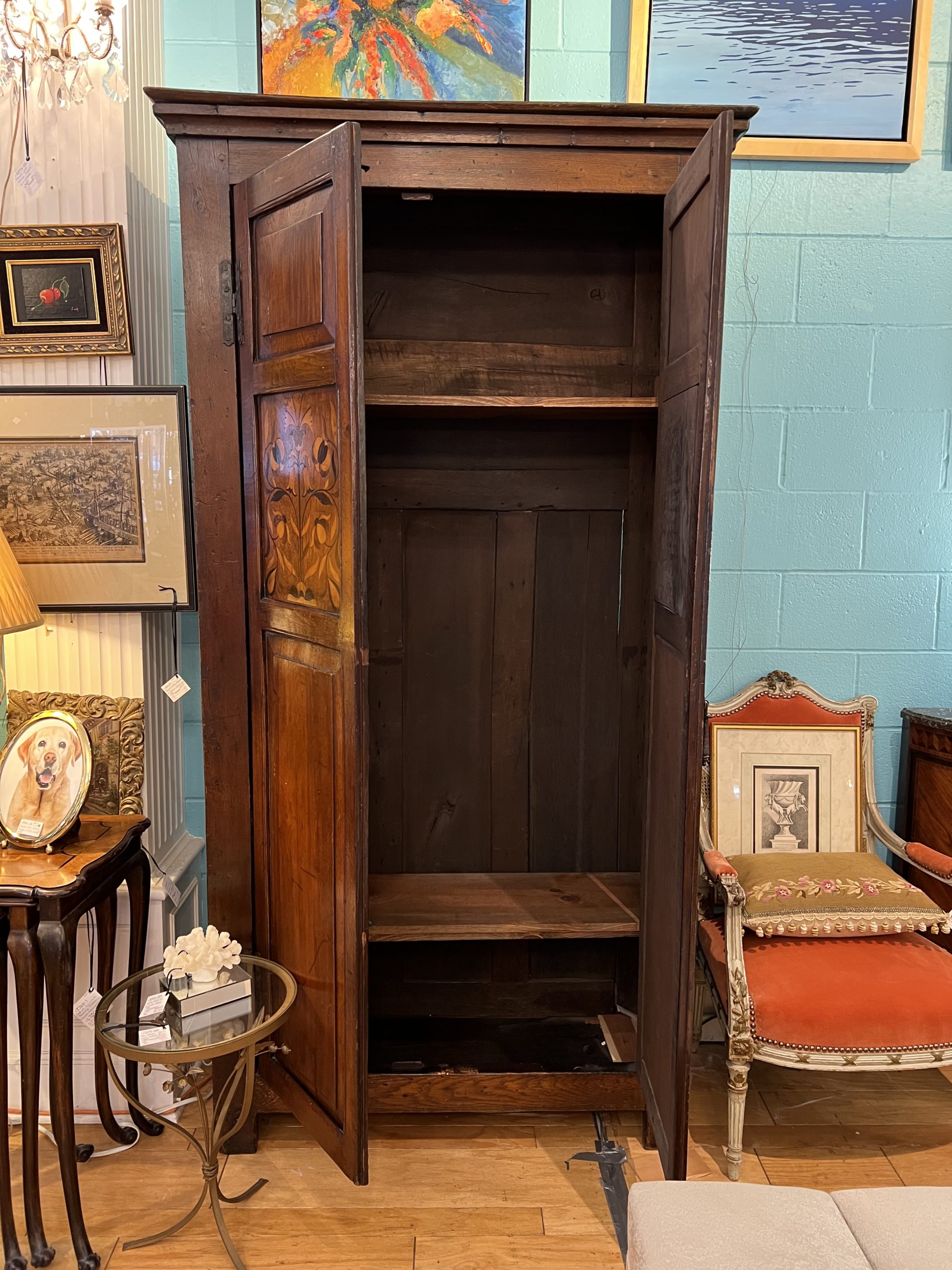 Antique Marquetry Tall Armoire