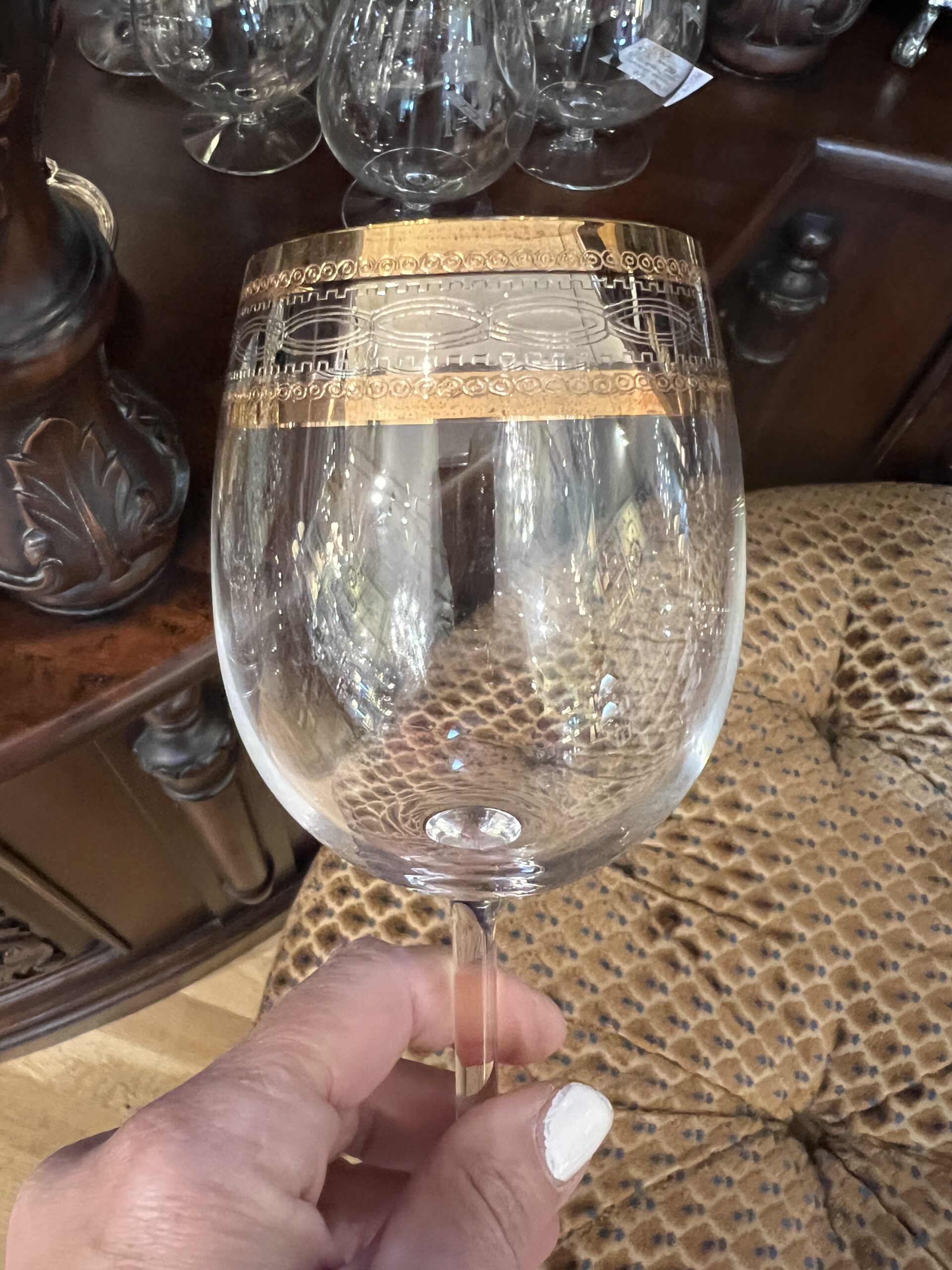 Long Stem Wine Glasses Gold Band - Ark Antiques, La Jolla, CA
