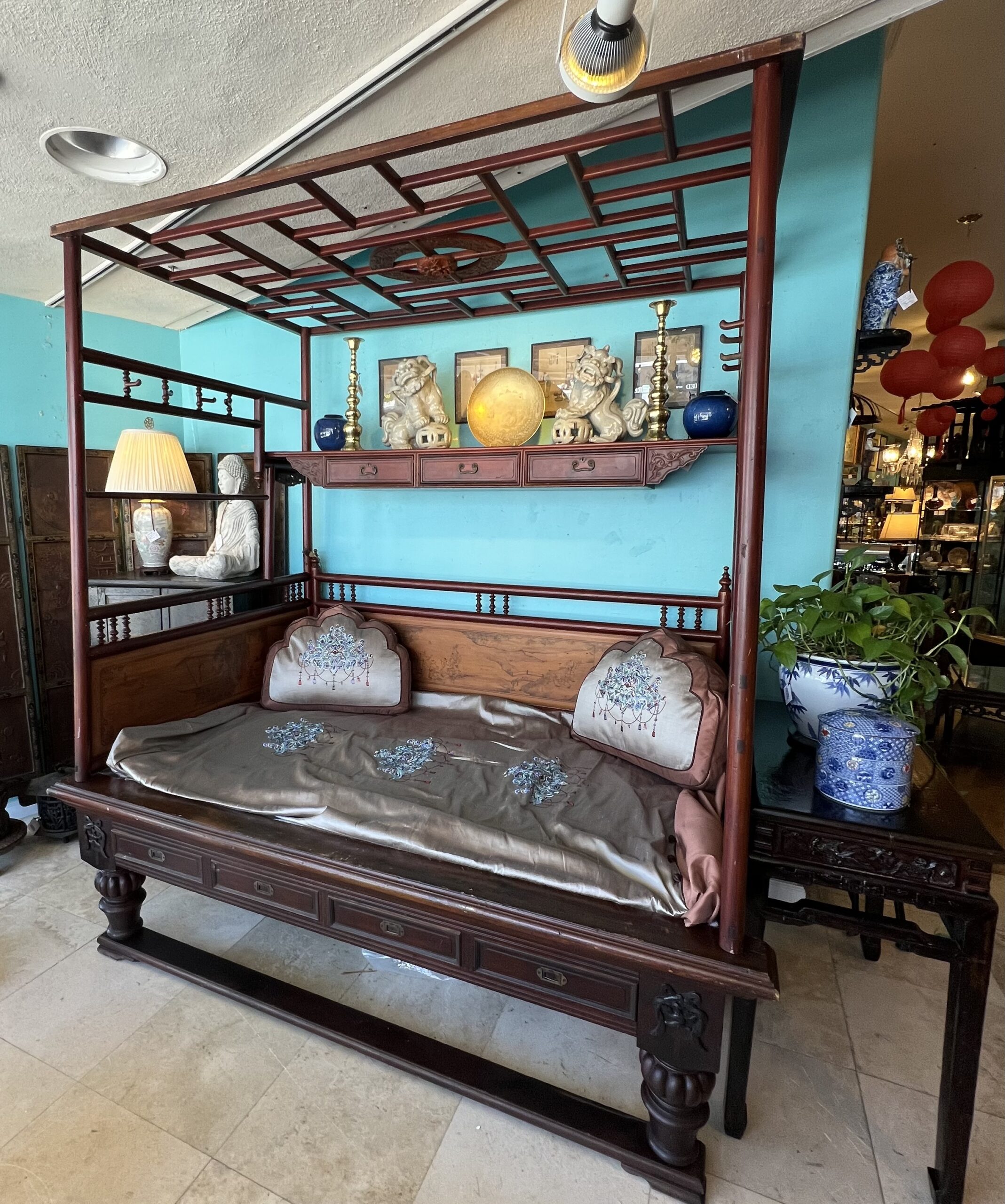 Chinese Wedding/Opium Carved Canopy Bed