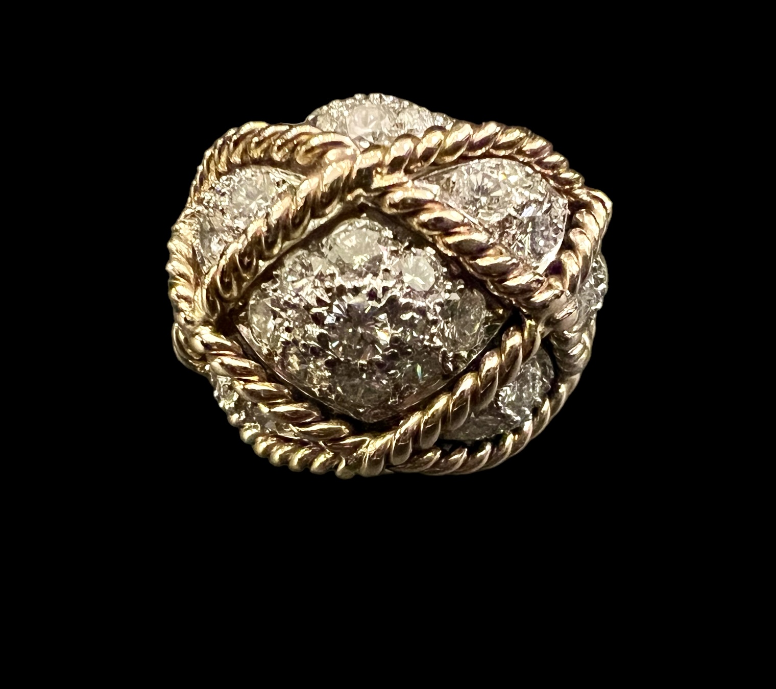 Diamond Dome Ring Gold Rope Detail