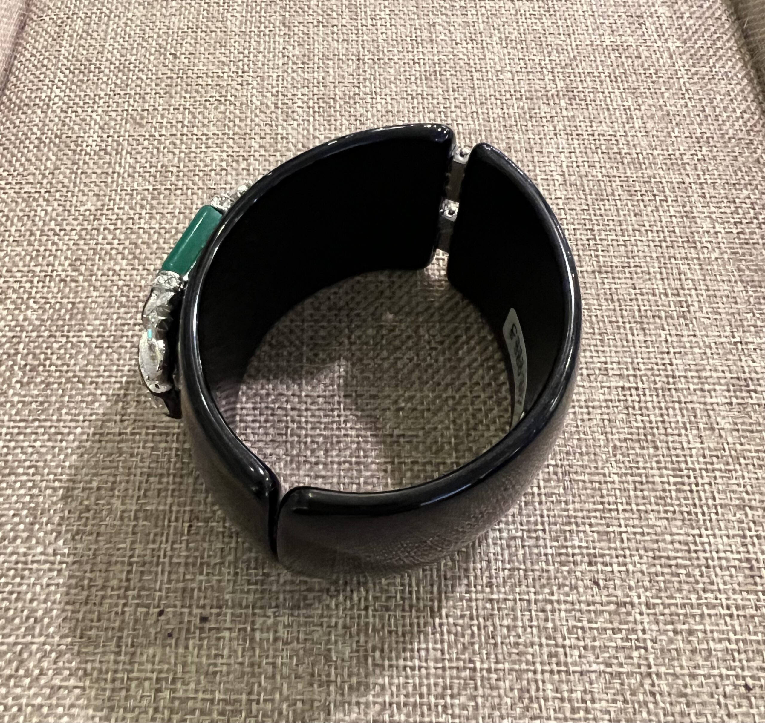 KJ Lane Black Acrylic Cuff Crystals Emerald Green