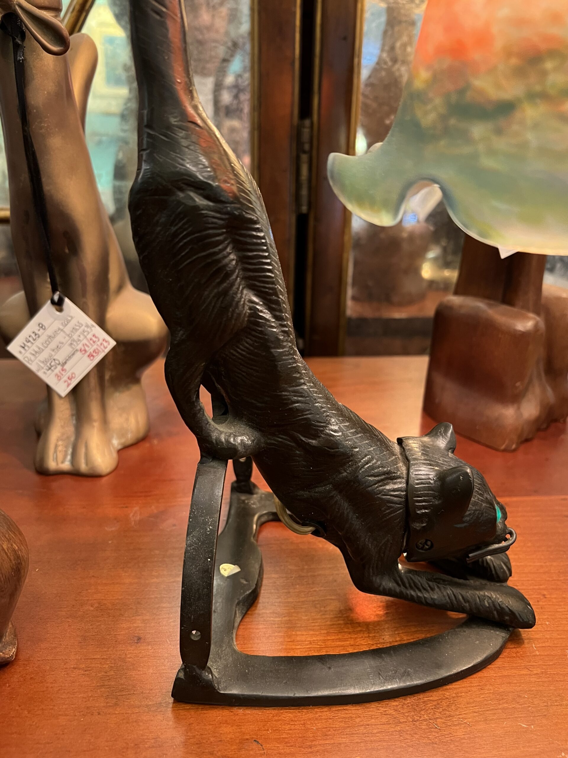 Vintage Bronze Crouching Cat Lamp