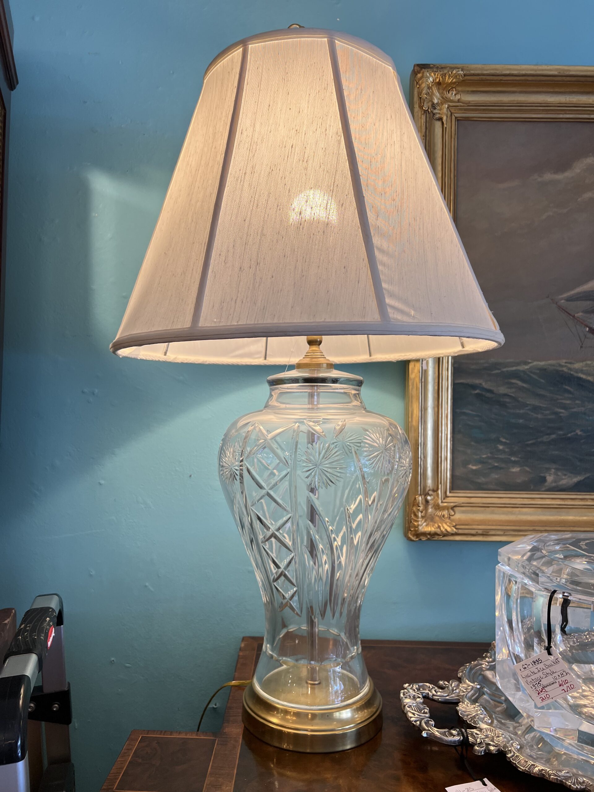 Cut Crystal and Brass Lamp Pair