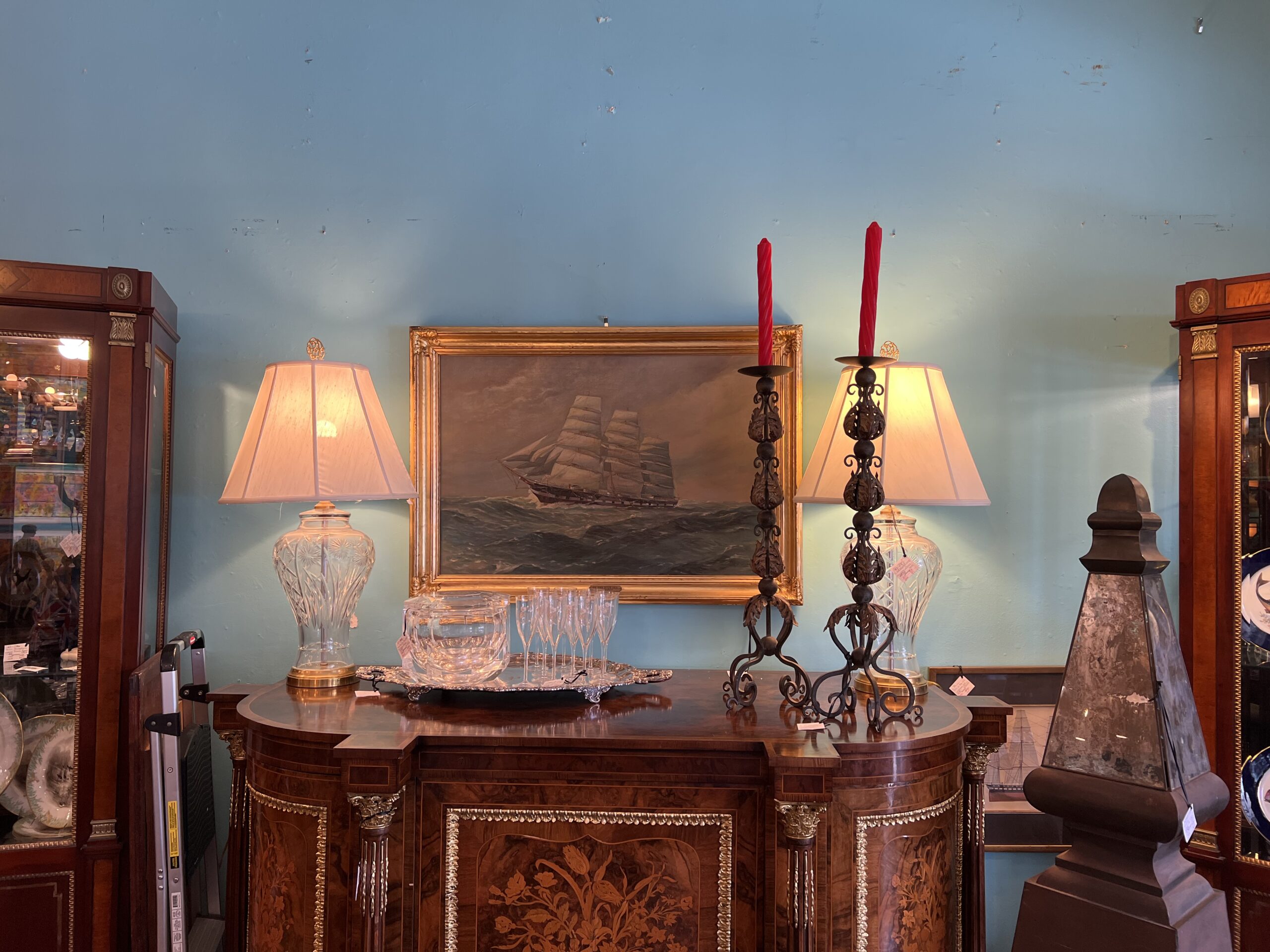 Cut Crystal and Brass Lamp Pair