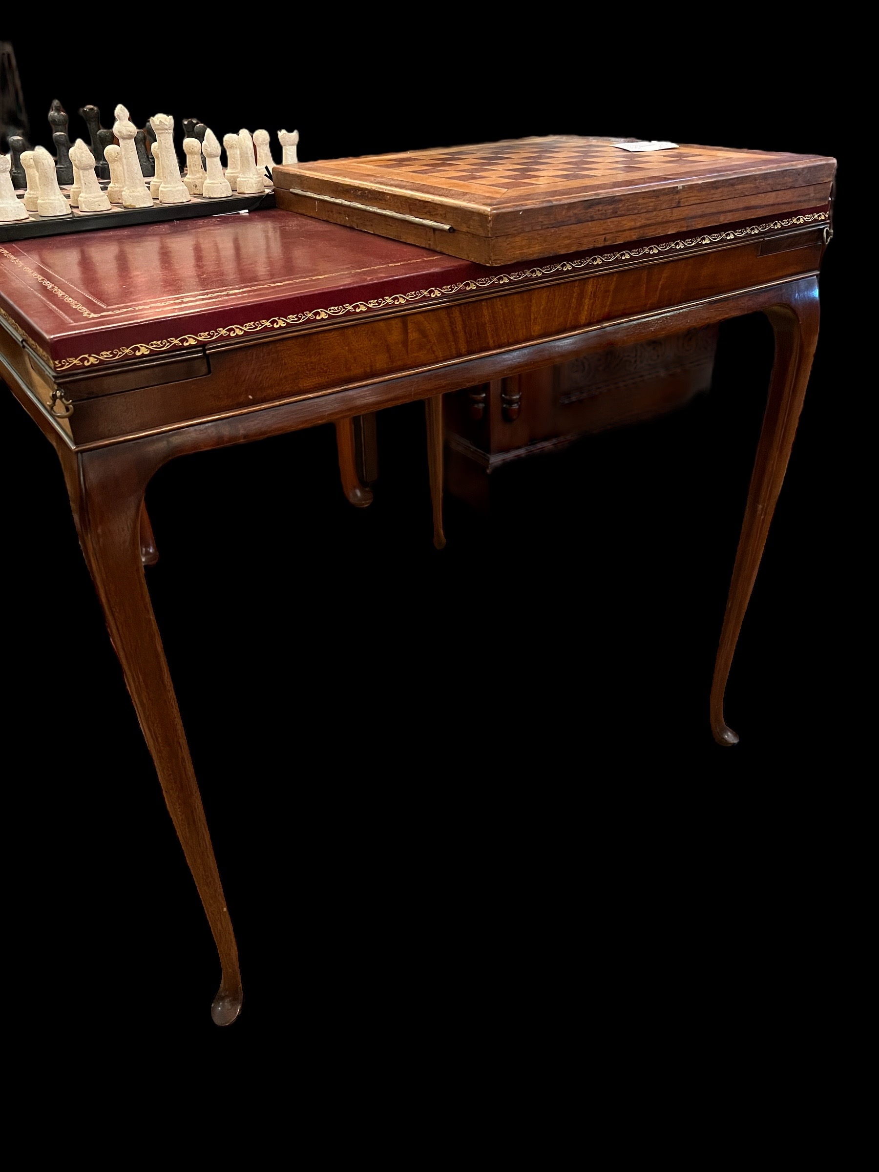 Antique Leather Top Game Table