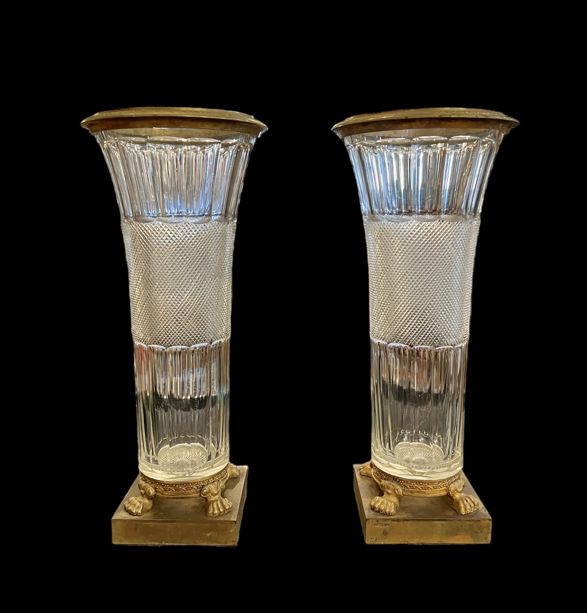 Austrian Antique Crystal Gilt Bronze Vases