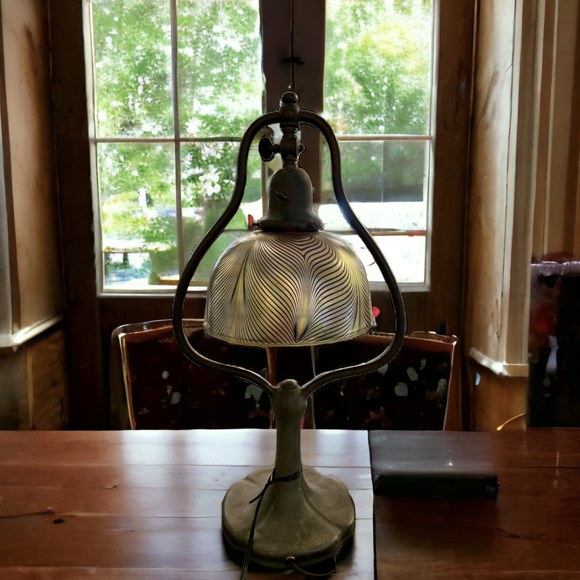 Antique Handel Lamp Pulled Feather Shade